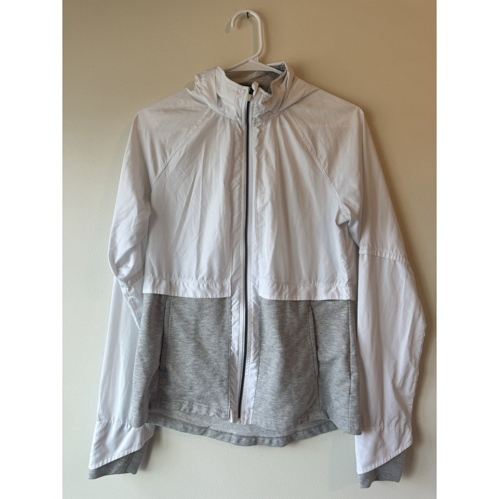 Avia Women's Windbreaker Jacket Hooded Full-Zip Lightweight White Gray Size Smal